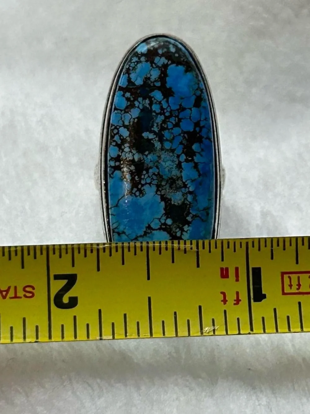 925 Silver Blue Turquoise Oval Statement Ring - Women Jewelry